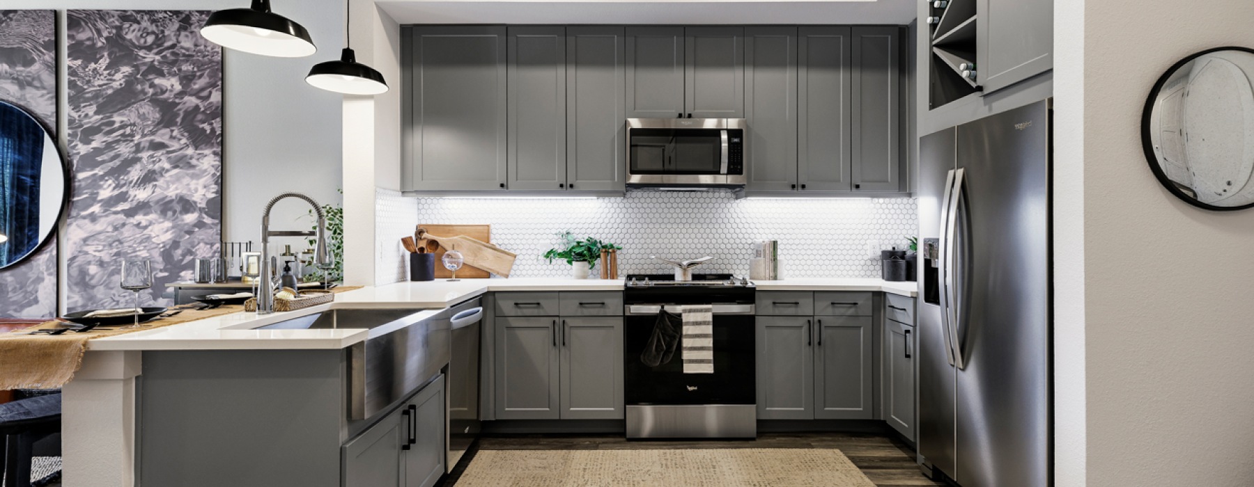 Kitchen with grey cabinets